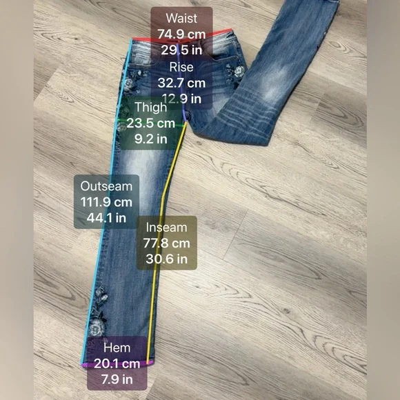 DRIFTWOOD Kelly Flare Jeans Blue Floral Embroidering Size 28 /33 (6US) WORN ONCE - Picture 9 of 11